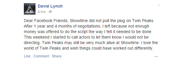 Illustration for article titled David Lynch nélkül folytatódhat a Twin Peaks