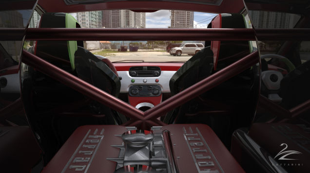 Illustration for article titled Mi hiányzott az 500-as Fiatból? Nyilván egy 570 lóerős Ferrari V8