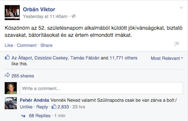 Fehér András nyerte Orbán Viktor születésnapi kommentversenyét