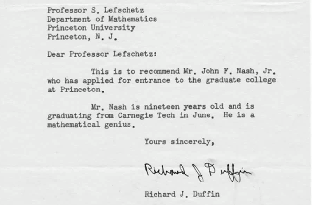 John Nash elég menő ajánlólevelet kapott a Princeton Egyetemre