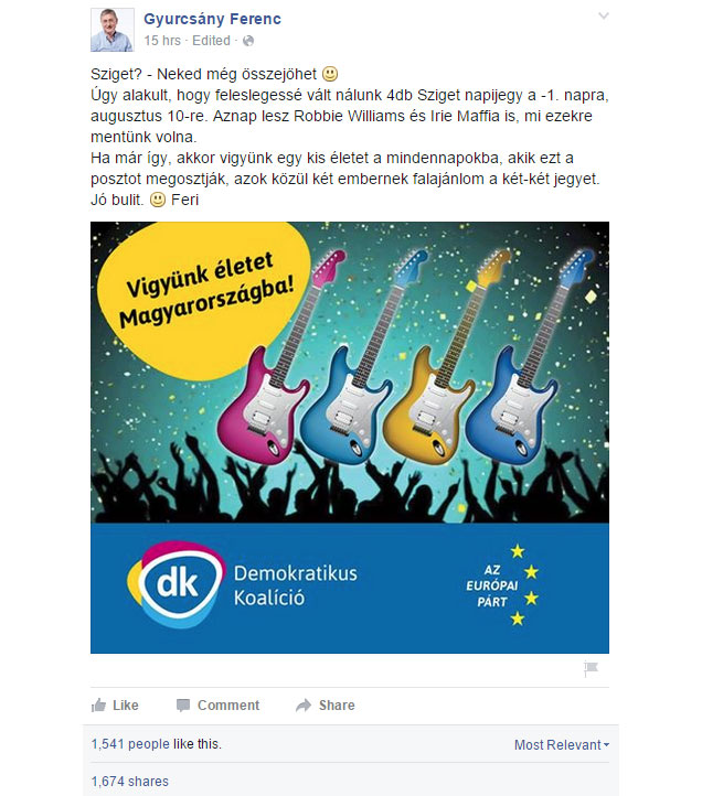 Illustration for article titled Gyurcsány Ferenc szintet lépett a megosztásvadászatban