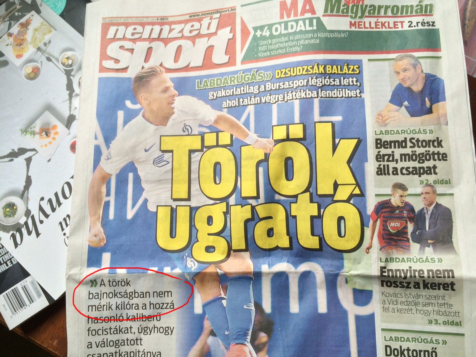 Óriás Inkei Bence-utalással a címlapján jött ki a Nemzeti Sport