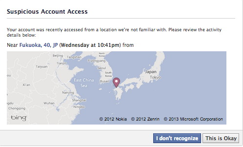 Valaki állítólag Japánból akart belépni a Facebookomra