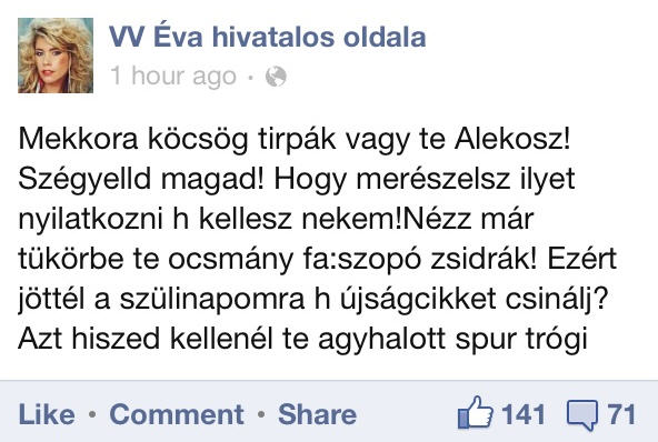 Illustration for article titled Cink szív Facebook: VV Éva zsidózik, Berki úton Amerika felé, Tvrtko egy éve a Mammut lépcsőjén