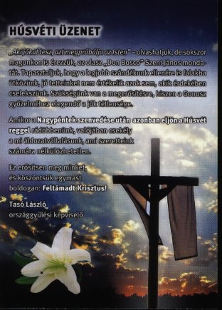 Illustration for article titled Földbe ültetett fideszes Tasó Lászlóval startol a béna húsvéti üdvözlőlapok hétvégéje