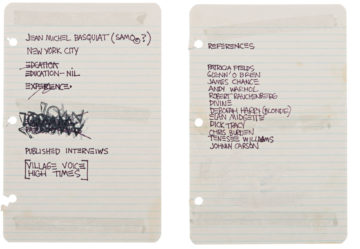 Jean-Michel Basquiat szakmai önéletrajza elég minimál