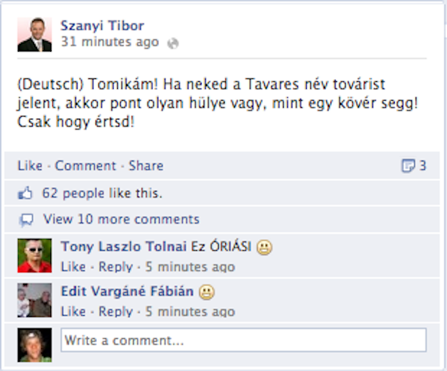 Deutsch: Tavares=Tovaris Szanyi: Deutsch=hülye segg