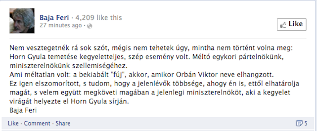 Baja Ferenc: méltatlan volt Orbán fújolása, megkövetem érte
