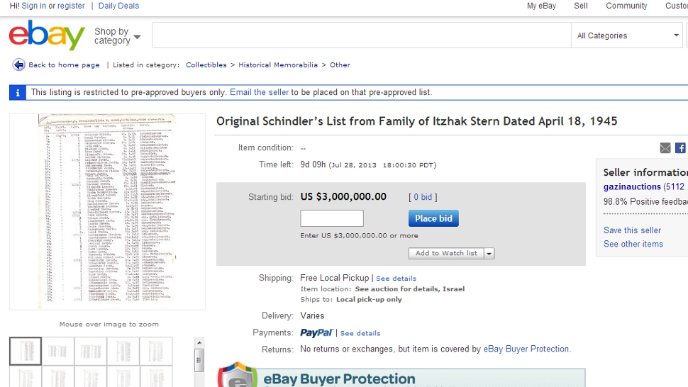 Senkinek sem kellett Schindler eredeti listája