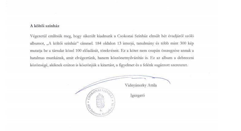 Illustration for article titled Vidnyánszky pongyola fogalmazású beszámolóval értékelte előző évadát