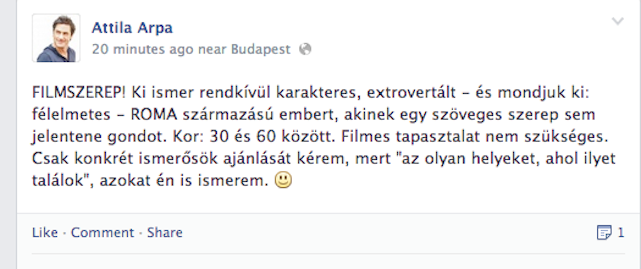 Félelmetes cigányt keres Árpa Attila