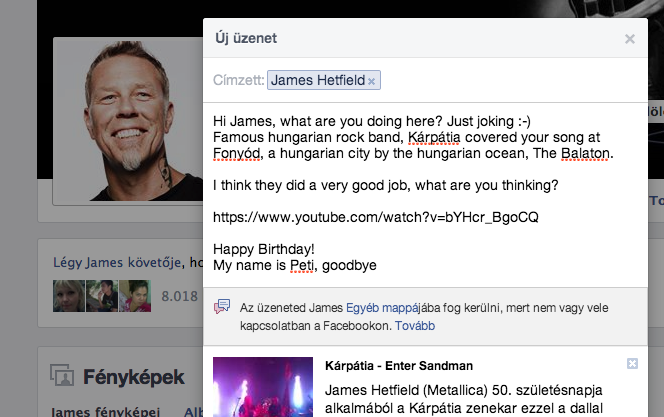 Illustration for article titled Metallica-dallal ünnepelte James Hetfield szülinapját a Kárpátia