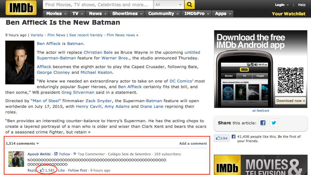 Az általános reakció arra, hogy Ben Affleck az új Batman