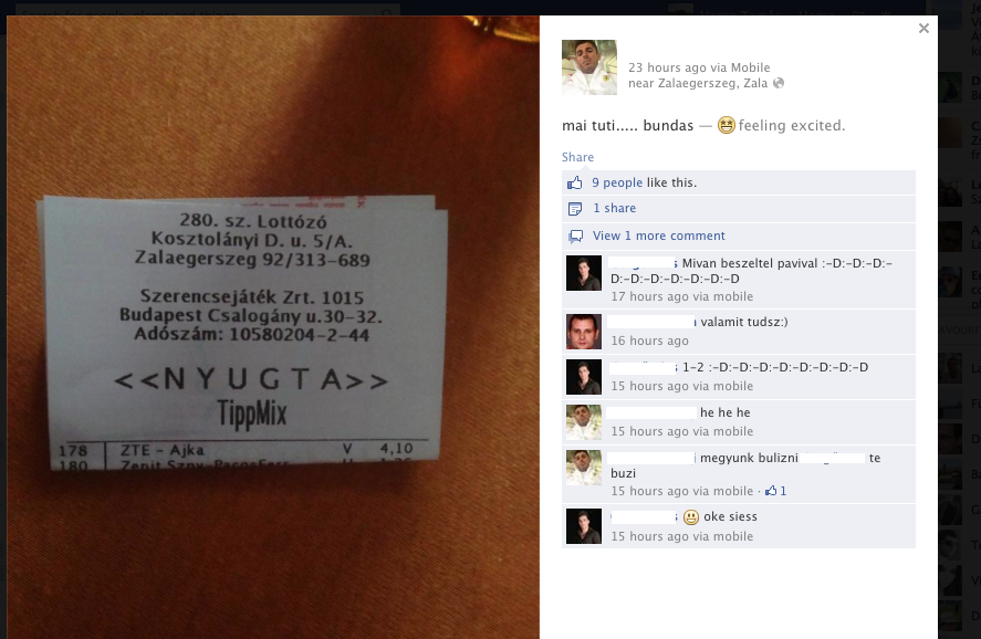 Megírta a Facebookon, hogy megbundázta a ZTE meccsét