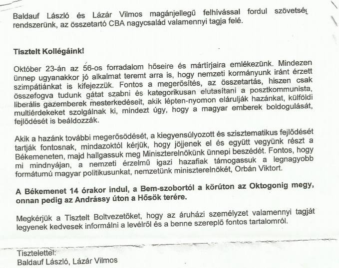 Tökre remélem, hogy a rákosista CBA levél kamu