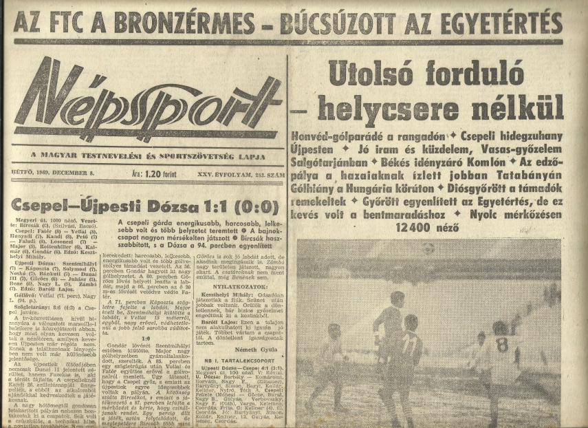 Fradi-Honvéd 2:5, Népstadion, 1000 néző. És mindez 1969-ben, még a majdnem aranyidőkben!