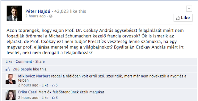 Hajdú Péter műti meg Michael Schumachert?
