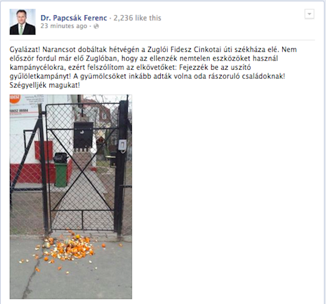 Papcsák Ferenc szerint a narancs a gyűlölet szimbóluma