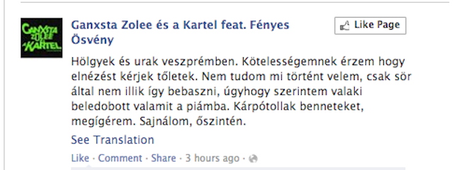 Valaki beledobott valamit Ganxta Zolee piájába, elmaradt a koncert