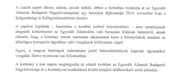 A kormány közzétette az amerikaiak korrupcióügyi levelét