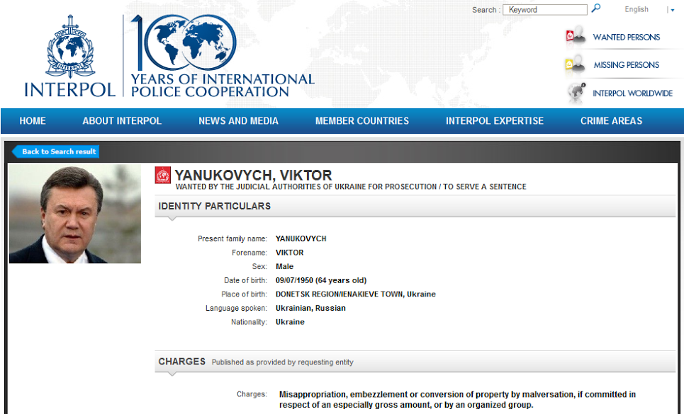 Az Interpol köröz egy 64 éves ukránt, a neve Viktor Janukovics