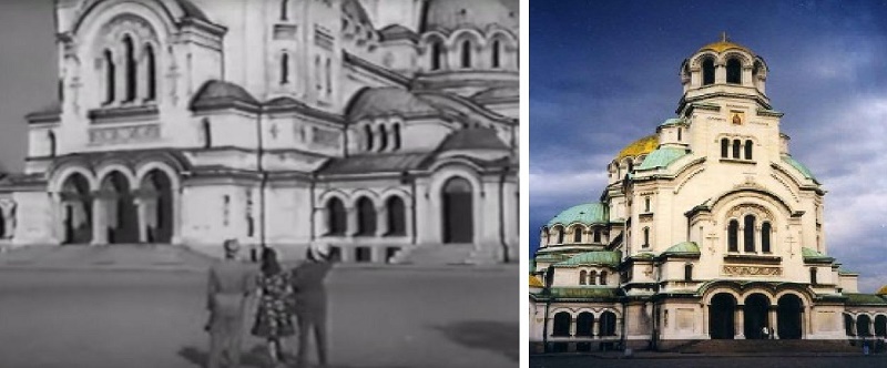 Az Alekszandr Nyevszkij székesegyház. Itt is a három színész látható városnézés közben.