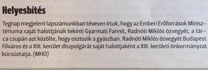Az EMMI az év legszánalmasabb helyesbítését kérte Radnótiné miatt