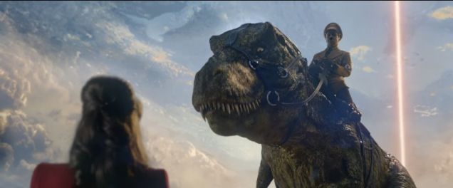 A gyíkember Hitler egy T-Rexen lovagol