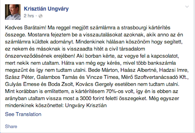 Illustration for article titled Ungváry Krisztián visszautalta a pénzt a támogatóinak