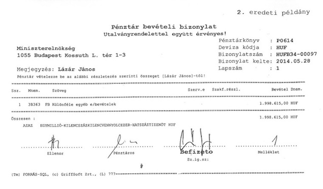 Tekintsétek meg Lázár János 2 millió forintos befizetési bizonylatát!