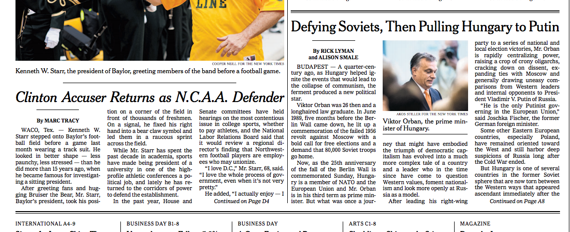 A putyinista Orbán a New York Times címlapján