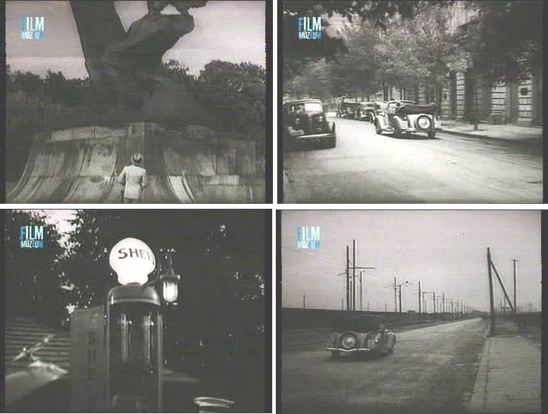 1. Chopin szobra a nézelődő Patakyval. 2. Varsói utcakép. 3. Tankolás a Shell-kútnál. 4. Varsót elhagyva.