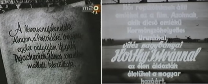 1. A Pestvidéki Versenyegylet Alagon. 2. A “Magyar sasok” c. filmet ifj. Horthy Istvánnak és elesett bajtársainak emlékére készítették. A szándék nemes, de sajnos a film borzasztó gyenge volt.