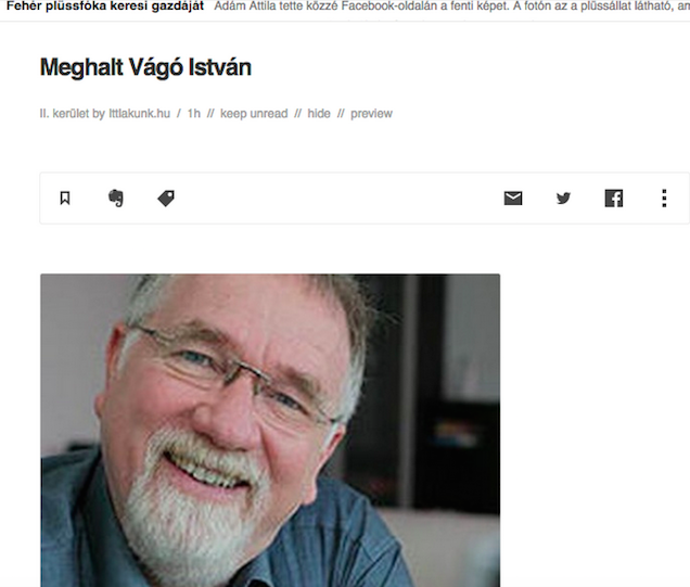 Vágó István halálhíre egyszerűen kiirthatatlan