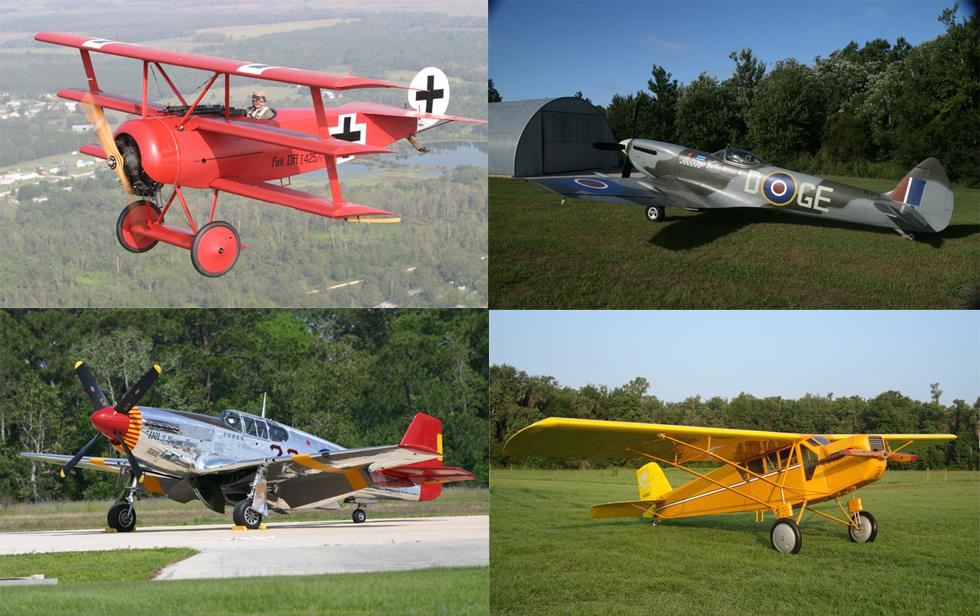 1917 Fokker DR-1 Triplane, 1945 Supermarine Spitfire Mk 16, 1944 North American P-51C Mustang, 1929 Curtiss Robin (Forrás: http://www.fantasyofflight.com/collection/air…)