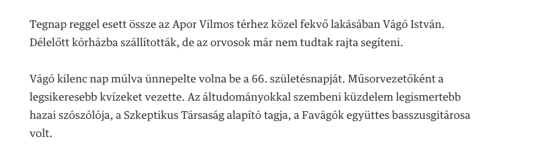 Illustration for article titled Vágó István halálhíre egyszerűen kiirthatatlan
