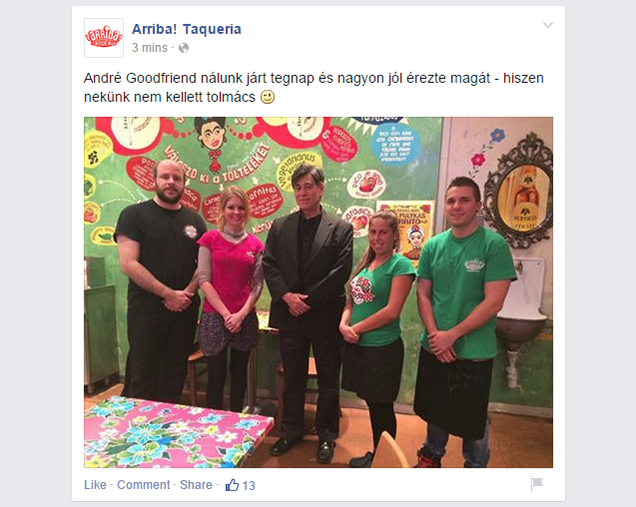 André Goodfriend az Arribában járt, és nem volt szükség tolmácsra!