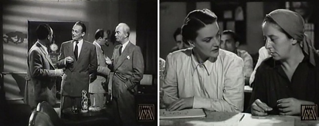 1. Szervezkednek az elegáns reakciós erők: középen Básti Lajos, mellette jobbra Uray Tivadar. 2. Szakmát tanul a már nem botladozó Tolnay, és még segíteni is tud a vele már megbékélő munkásasszonynak, Gobbi Hildának.