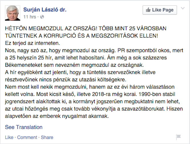 Surján átlát a hétfői tüntetőkön: csórók