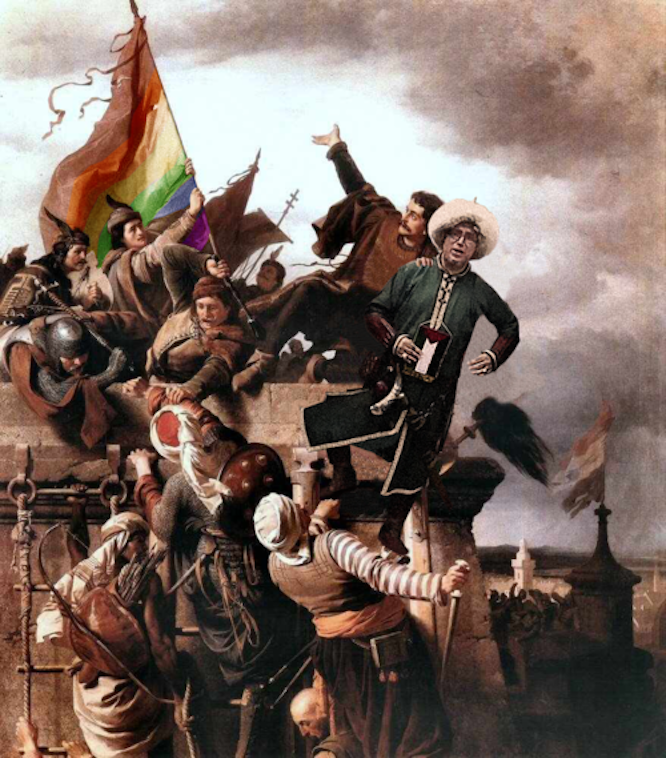 A nap műalkotásán Orosz Mihály Zoltánt lelökik a melegek