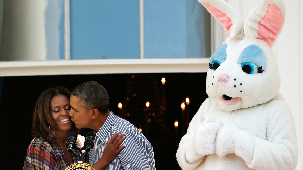 Óriás műnyúl nézi Obamát