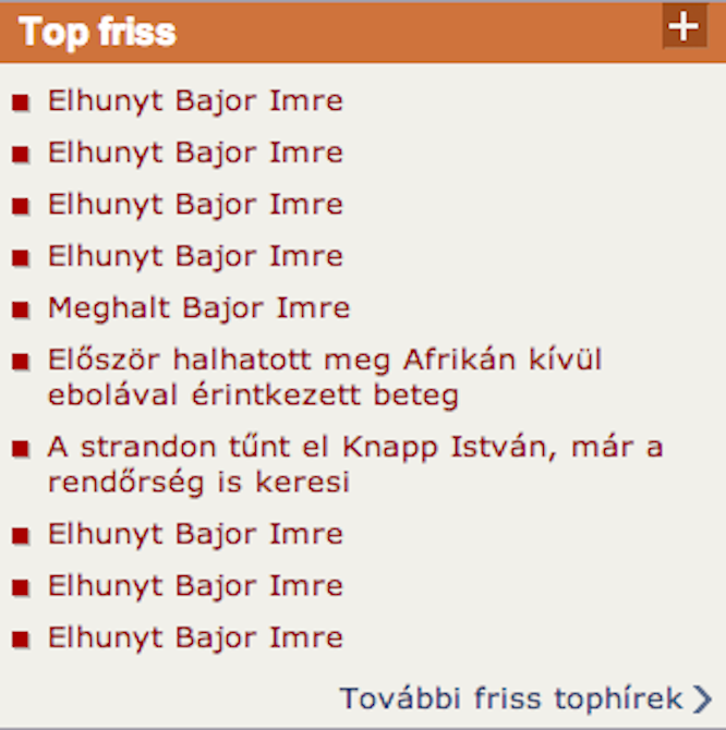 Így néz ki e pillanatban a Hírkeresőn a friss hírek toplistája