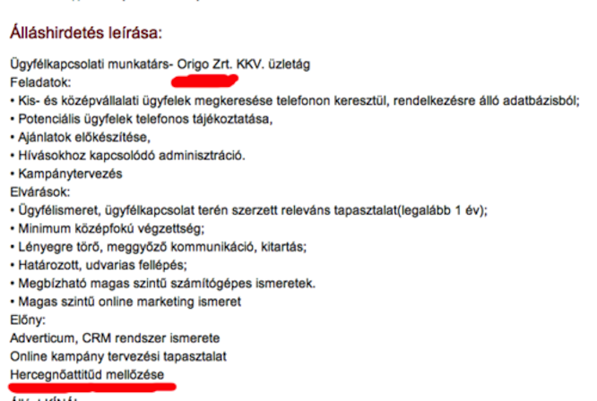 Csak polgár- és jobbágylányokat vesznek fel az Origo Zrt.-hez