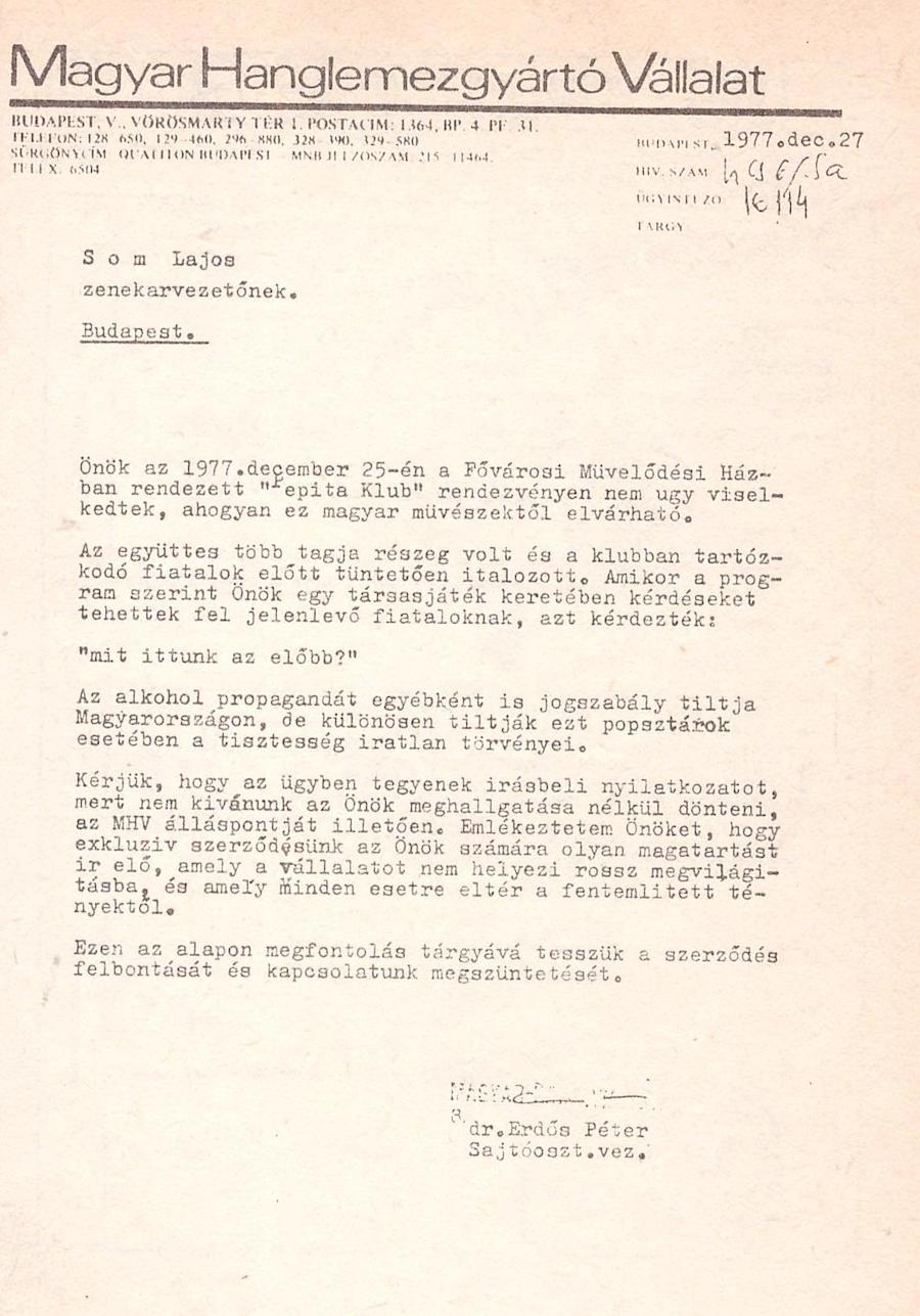 Önök nem úgy viselkedtek, ahogyan az magyar művészektől elvárható