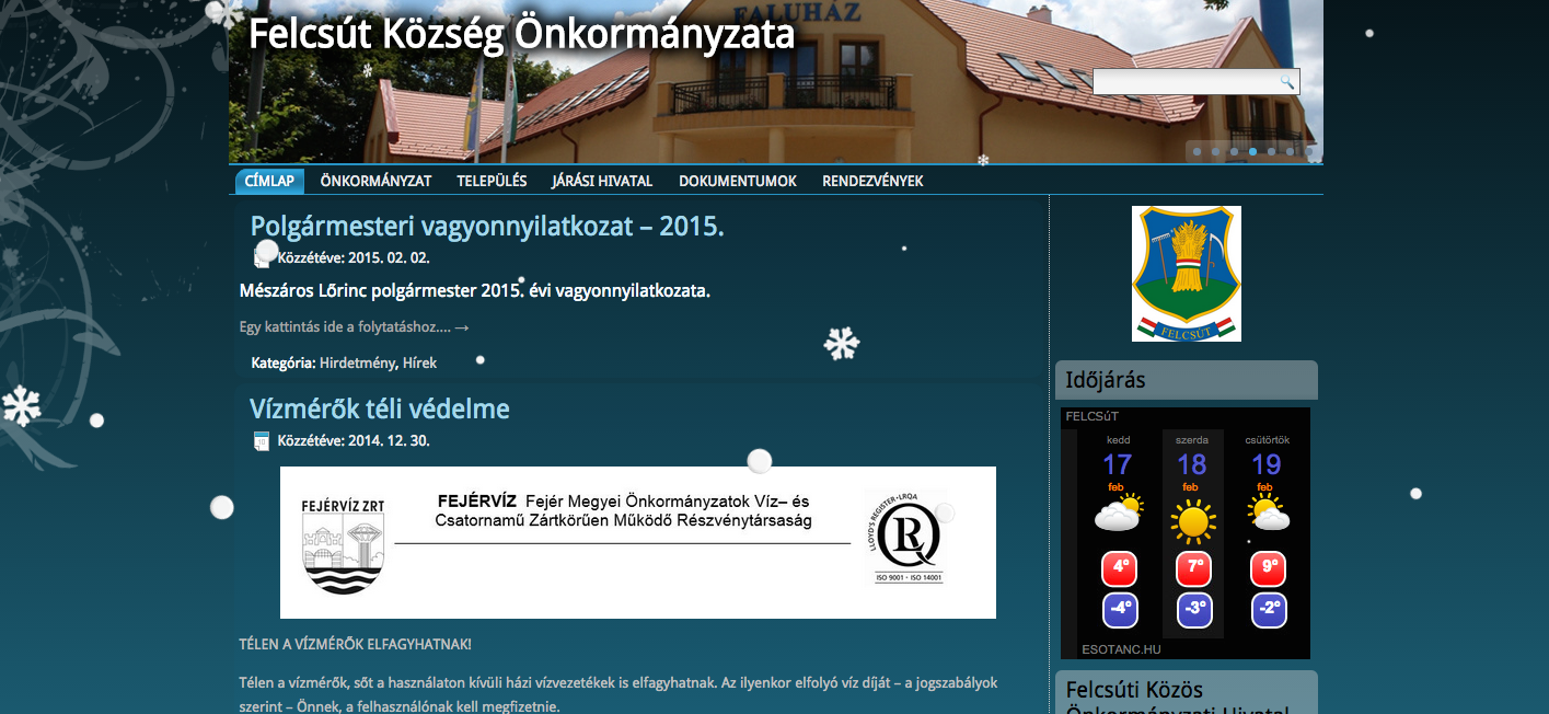 Időjárást jelentünk: Felcsút honlapján hullik a hó