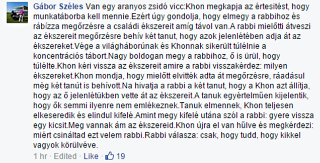 Hahota! Széles Gábor aranyos zsidóviccel támad a Facebookon
