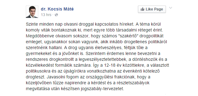 Kocsis Máté csomó mindenkit rendszeres drogtesztre küldene