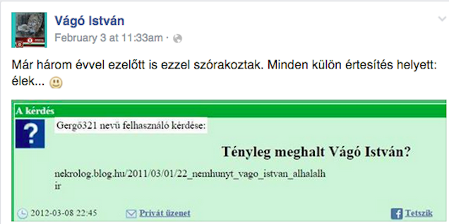 Illustration for article titled Vágó István halálhíre egyszerűen kiirthatatlan